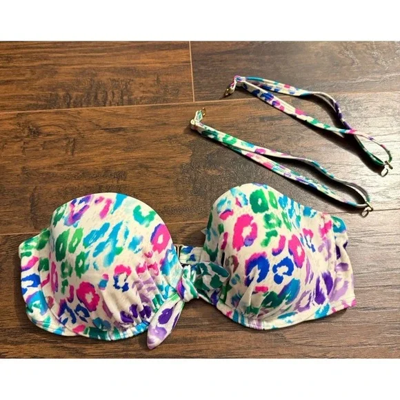 Victoria's Secret Bikini Set 36C XL Colorful Leopard Print Push Up Swimwear EUC - Picture 5 of 9